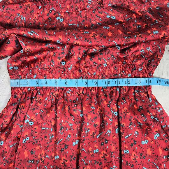 Lush Flowy‎ Floral Smocked Long Sleeve Dress in Wine L - Picture 7 of 8